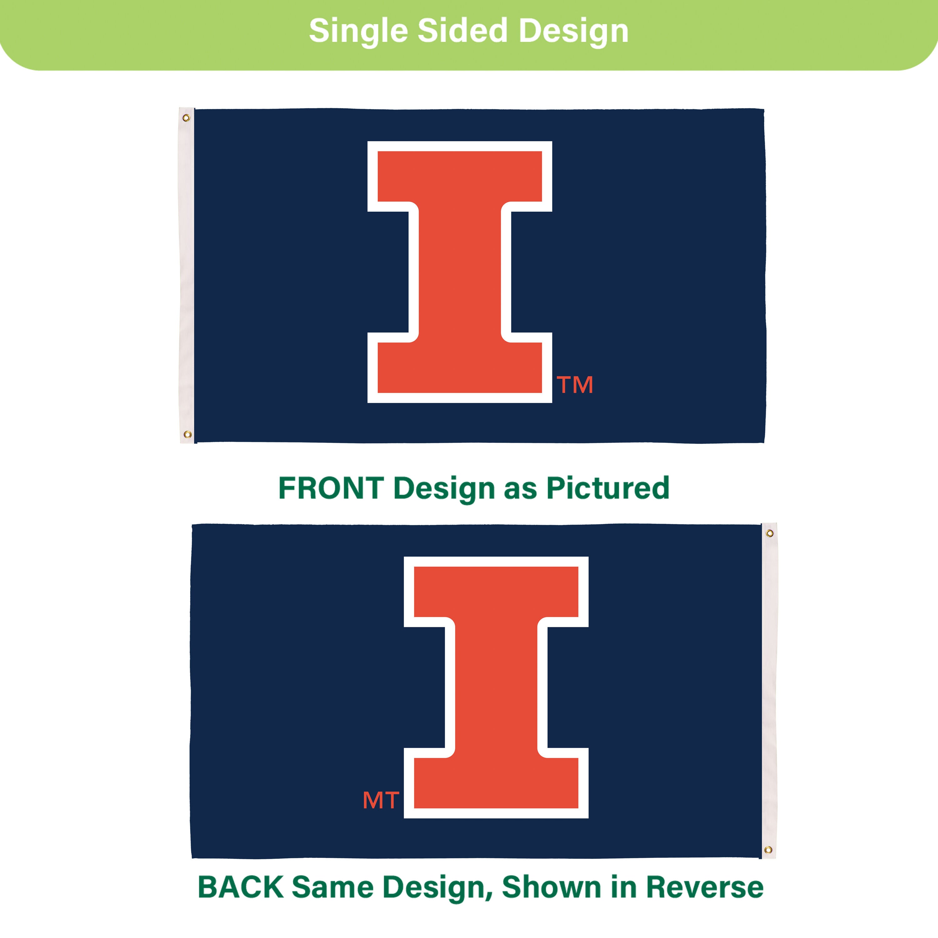 University of Illinois Single Sided Flag w/ 2 Grommets, 3'x5'
