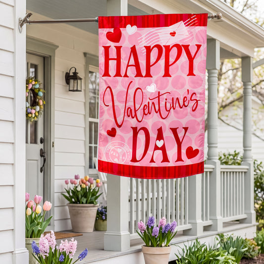 Happy Valentine's Day Hearts Applique House Flag