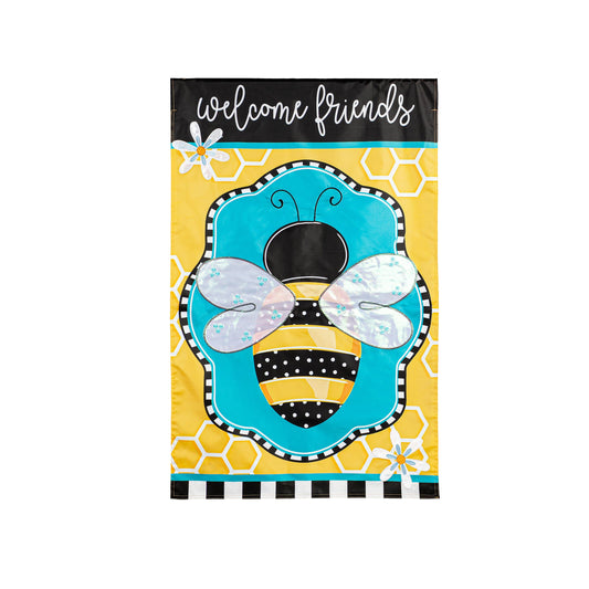 Buzzing Bee Welcome House Applique Flag