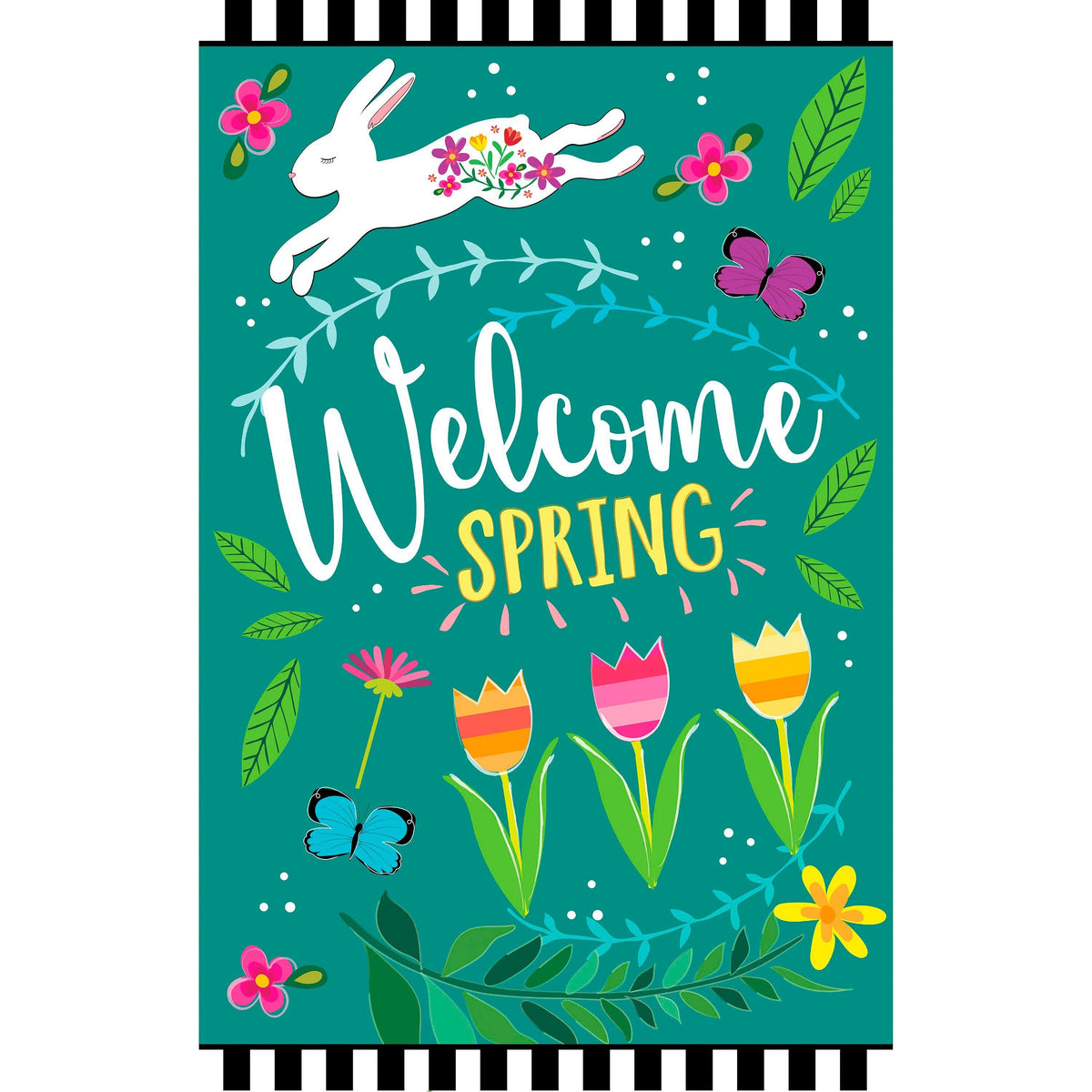 Welcome Spring Bunny Applique Garden Flag
