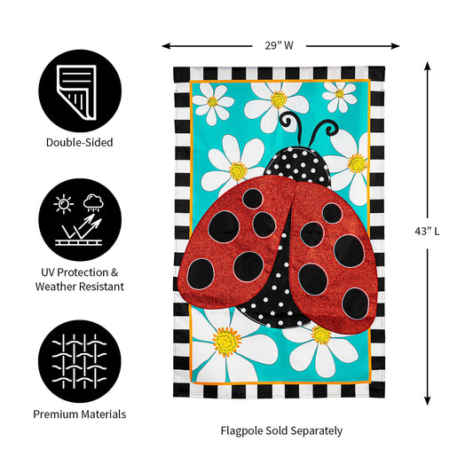 Ladybug with Daisies House Applique Flag