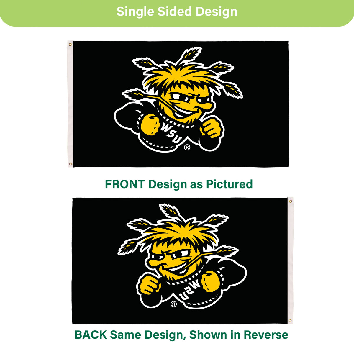 Wichita State Single Sided Flag w/ 2 Grommets, 3'x5'