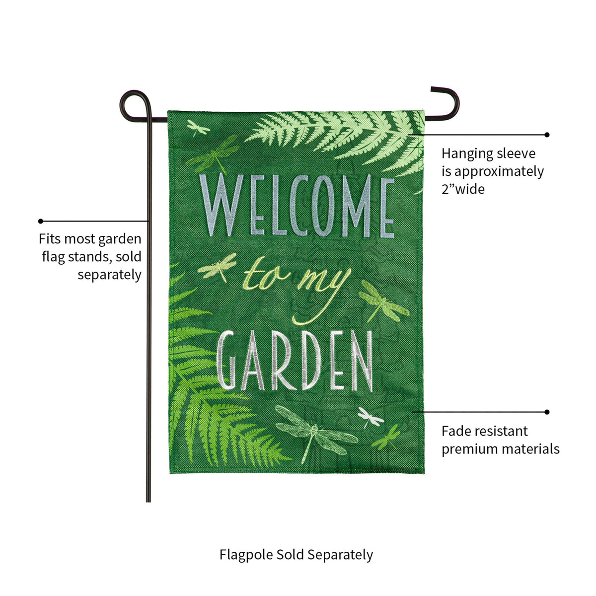 Welcome Dragonfly Garden Burlap Flag