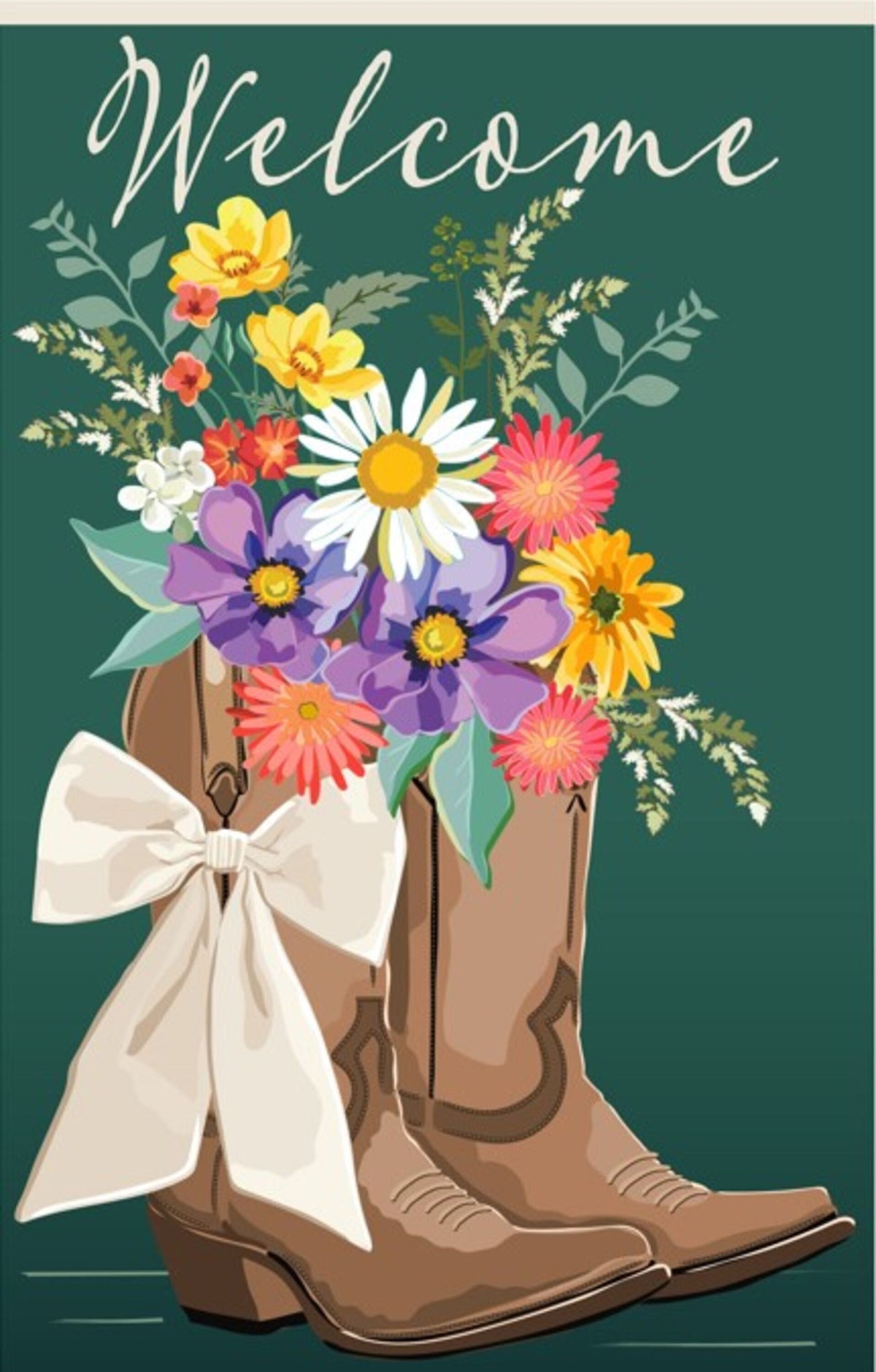 Boots And Bow Floral Applique Garden Flag
