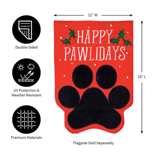Happy Pawlidays Burlap Garden Flag