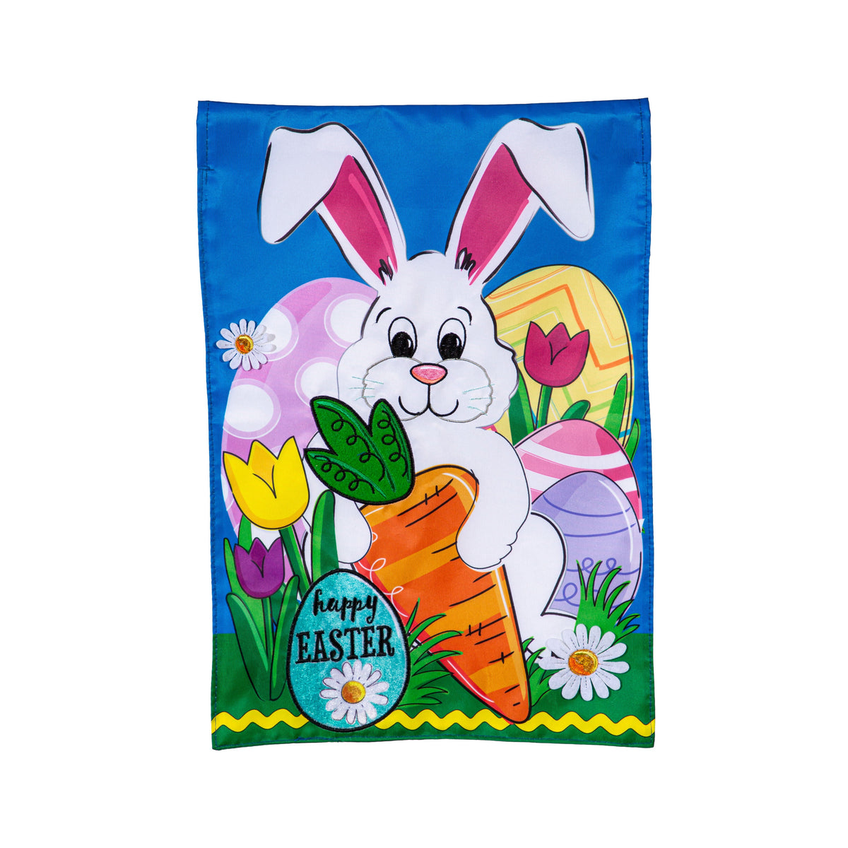 Happy Easter Bunny and Carrot Applique Garden Flag