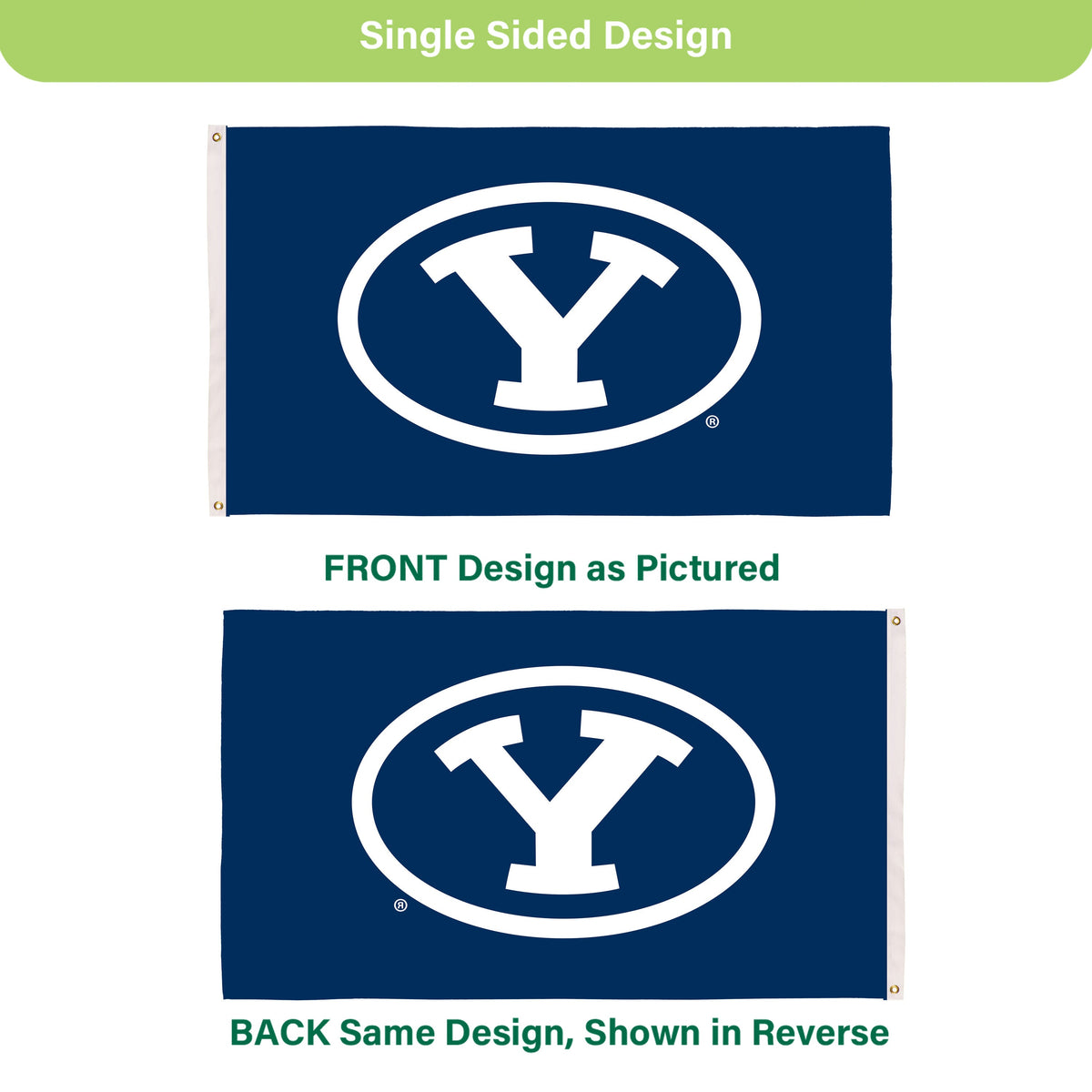 Brigham Young University Single Sided Flag w/ 2 Grommets, 3'x5'