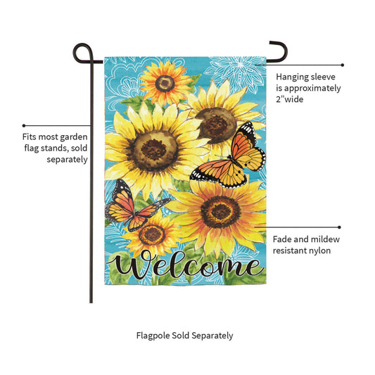 Butterfly and Sunflowers Burlap Garden Flag