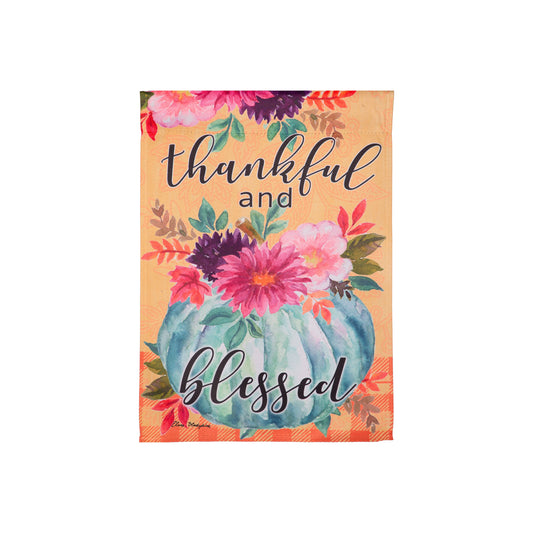 Thankful and Blessed Pumpkin Suede Garden Flag