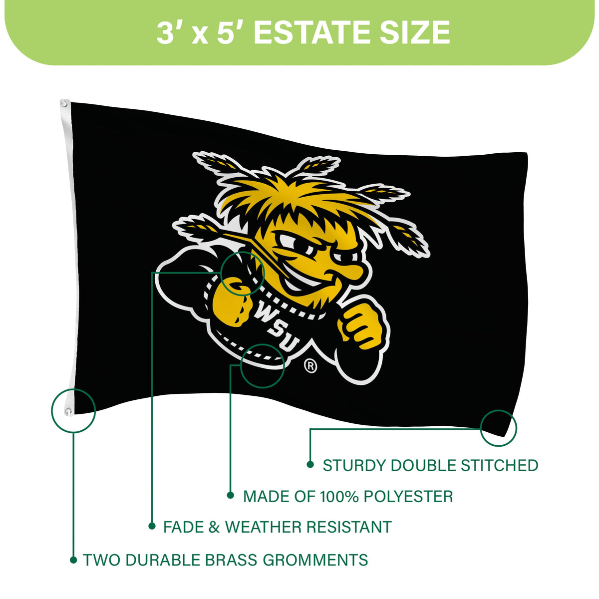 Wichita State Single Sided Flag w/ 2 Grommets, 3'x5'