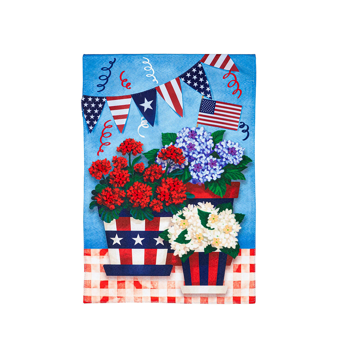 Patriotic Flower Pot Garden Linen Flag