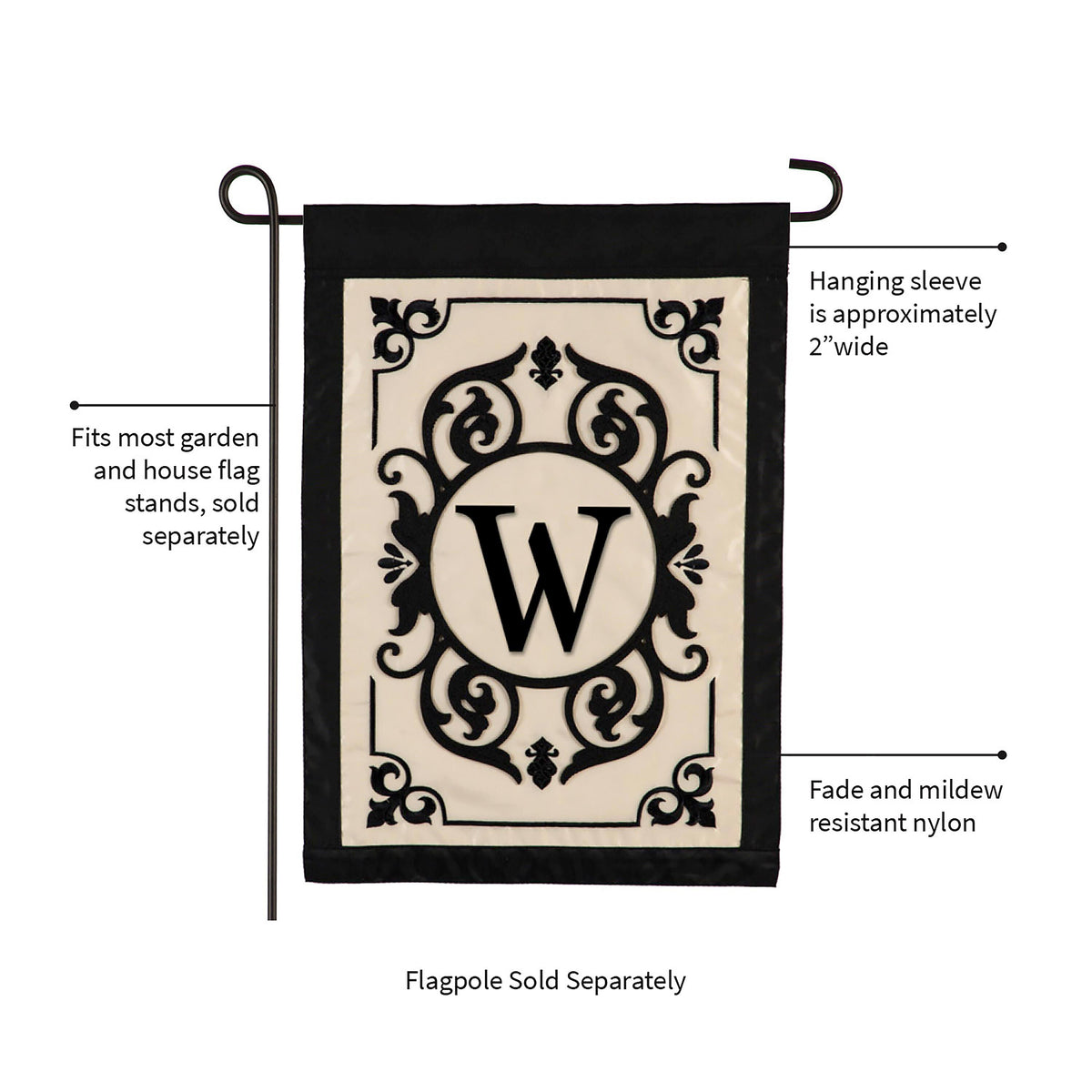 Cambridge Monogram Garden Applique Flag, Letter W