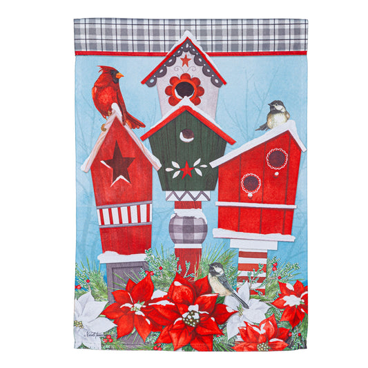 Snow Birdhouses Suede Garden Flag