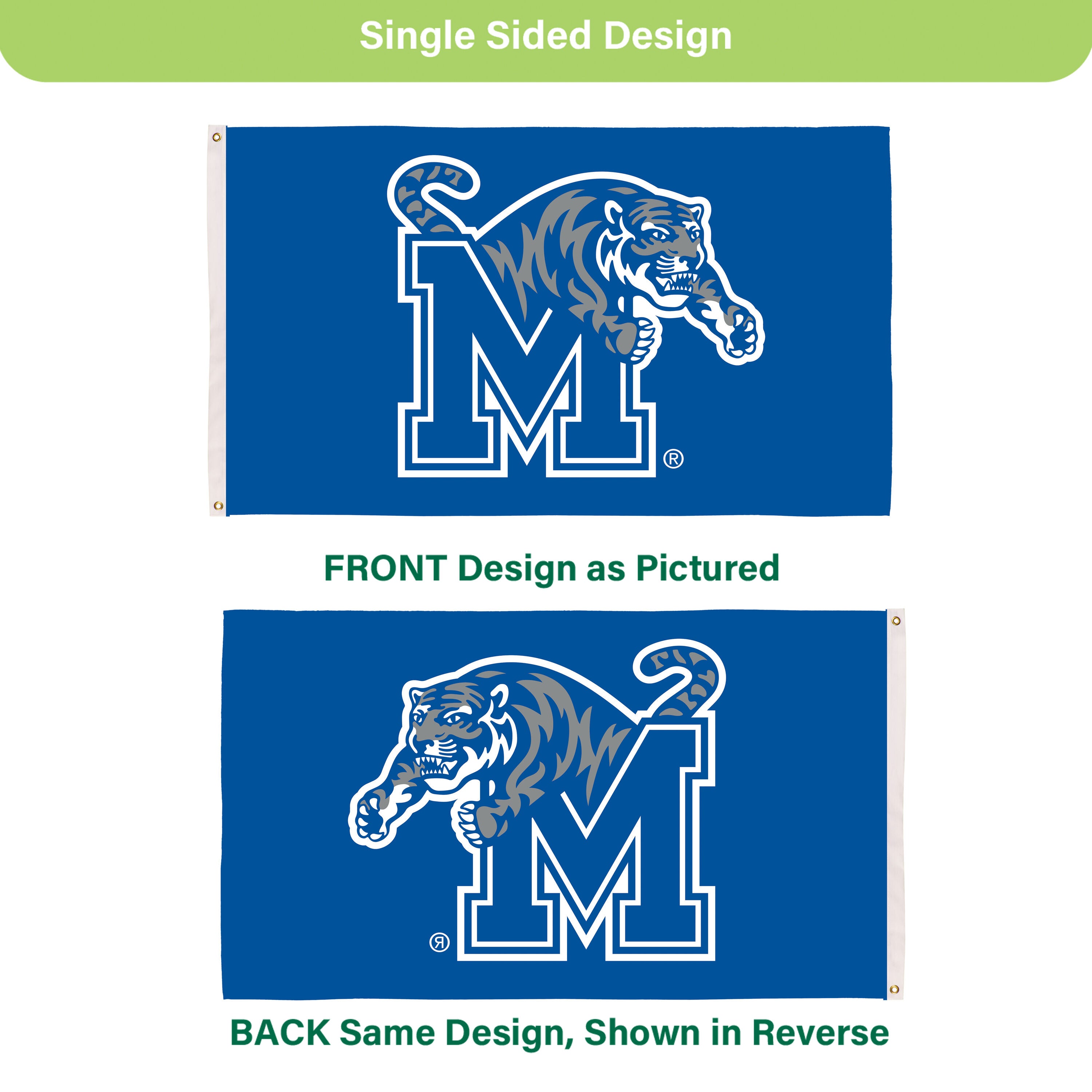 University of Memphis Single Sided Flag w/ 2 Grommets, 3'x5'