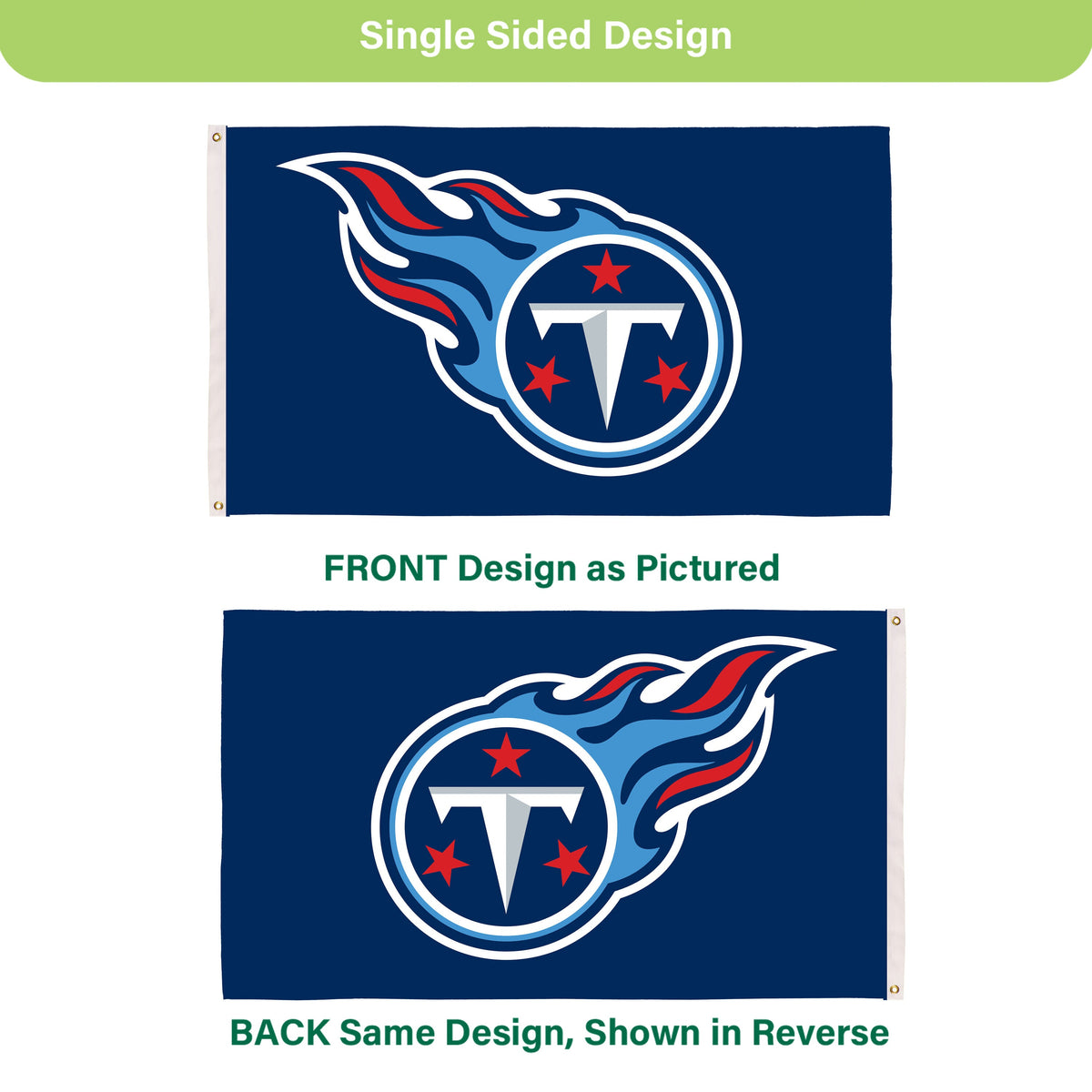 Tennessee Titans Single Sided Flag w/ 2 Grommets, 3'x5'