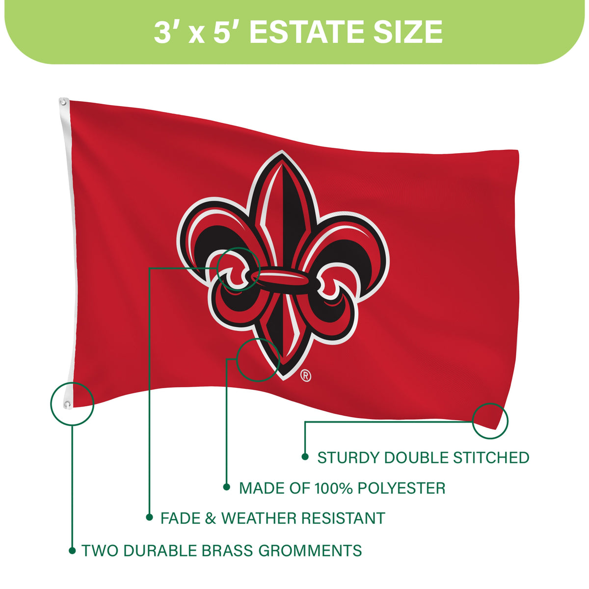 University of Louisana at Lafayette Single Sided Flag w/ 2 Grommets, 3'x5'