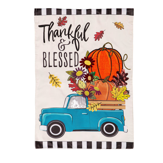 Thankful and Blessed Fall Truck Applique House Flag