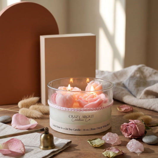Large Rose-in-a-Jar Soy Candle – 16 oz | 60+ Hr Burn | 12 Scents