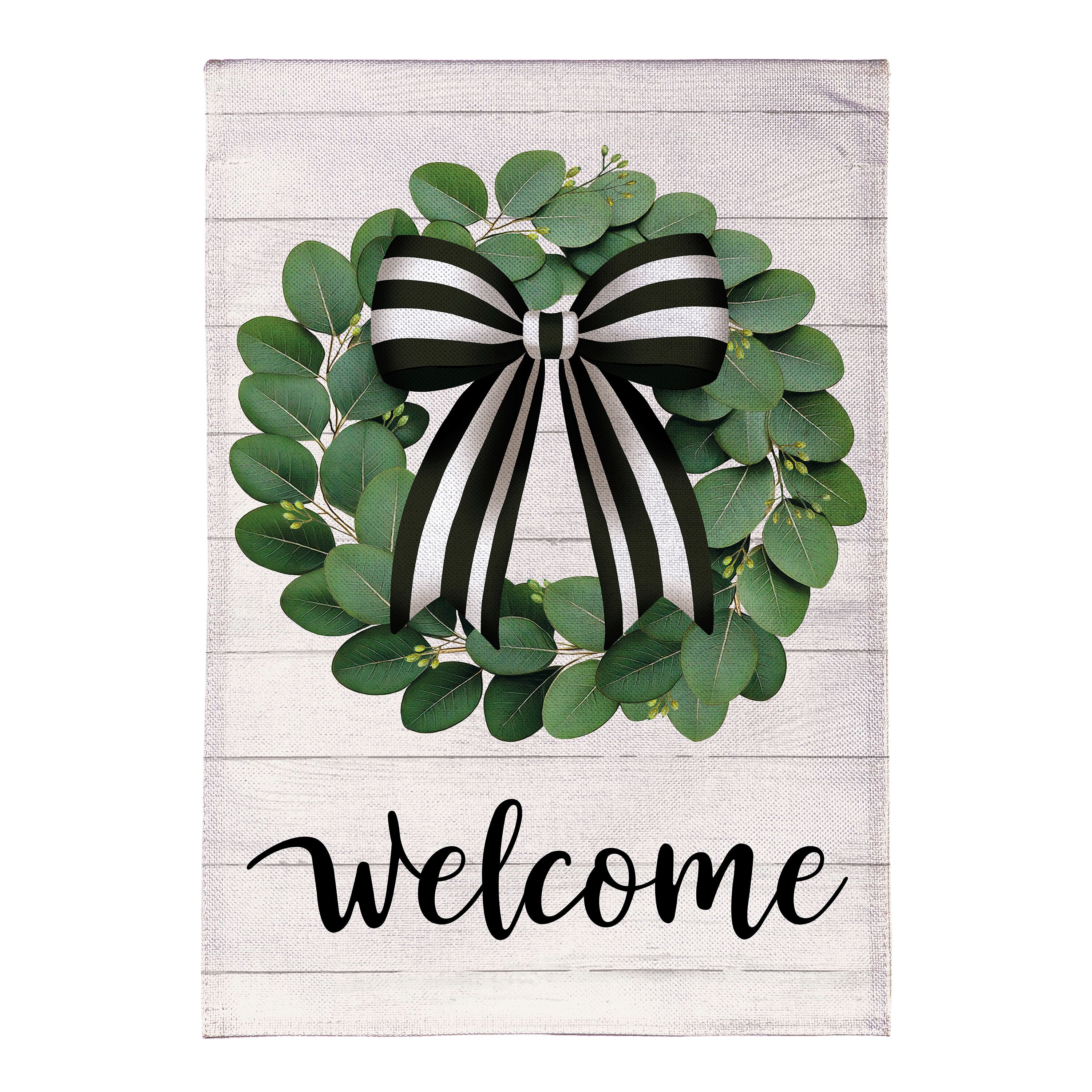 Eucalyptus Leaves Wreath Burlap House Flag