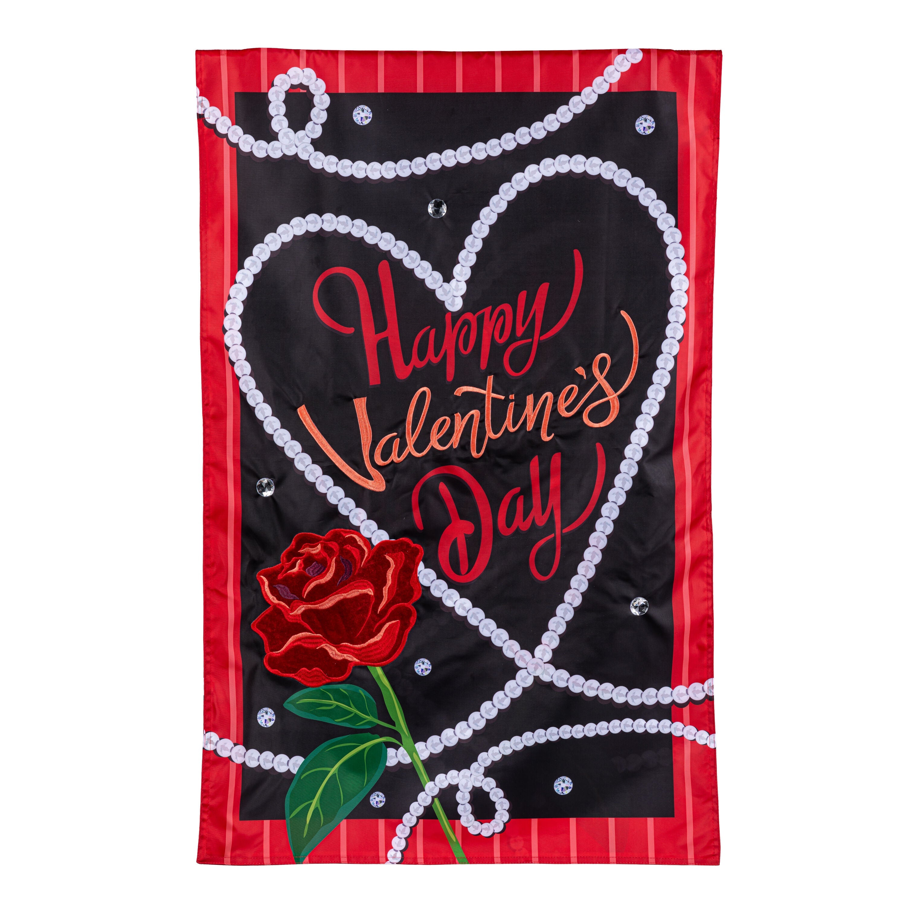 Valentine's Day Pearls Applique House Flag