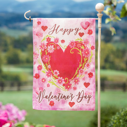 Floral Heart Burlap Garden Flag