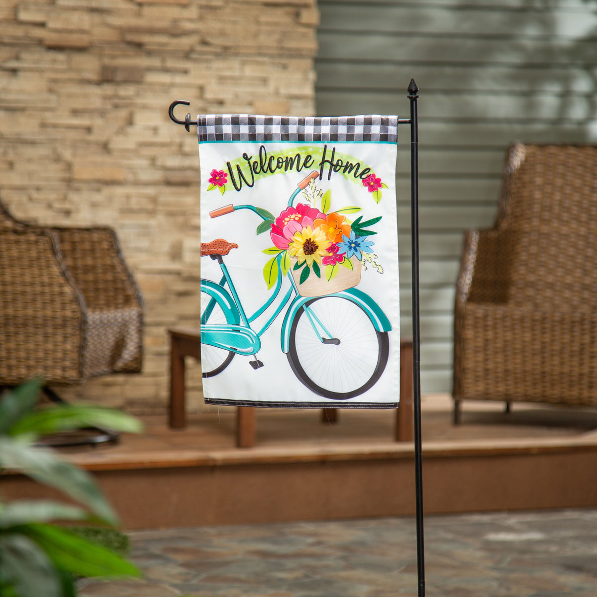 Welcome Home Bicycle Applique Garden Flag