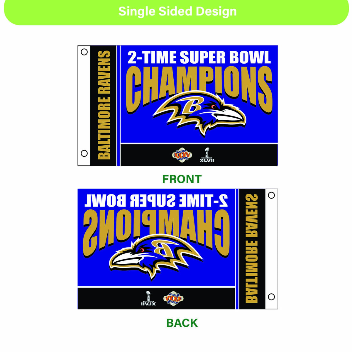 Baltimore Ravens 3X Superbowl Champions Football 3x5 Flag