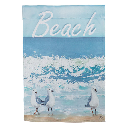 Seagulls On The Beach Suede Garden Flag