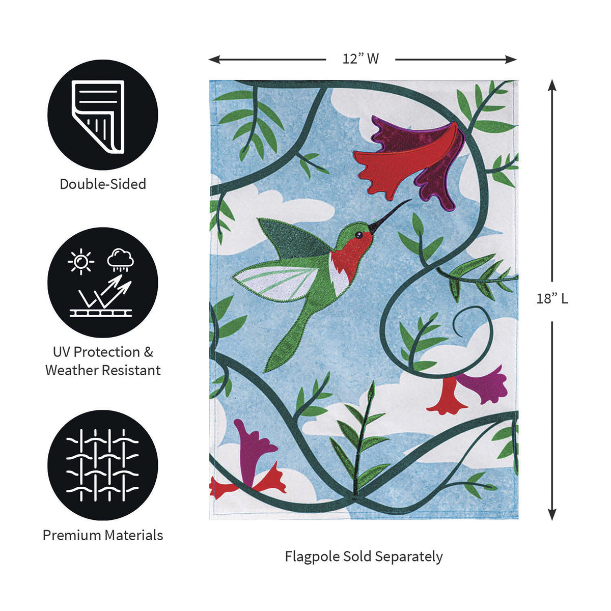 Hummingbird Applique Garden Flag