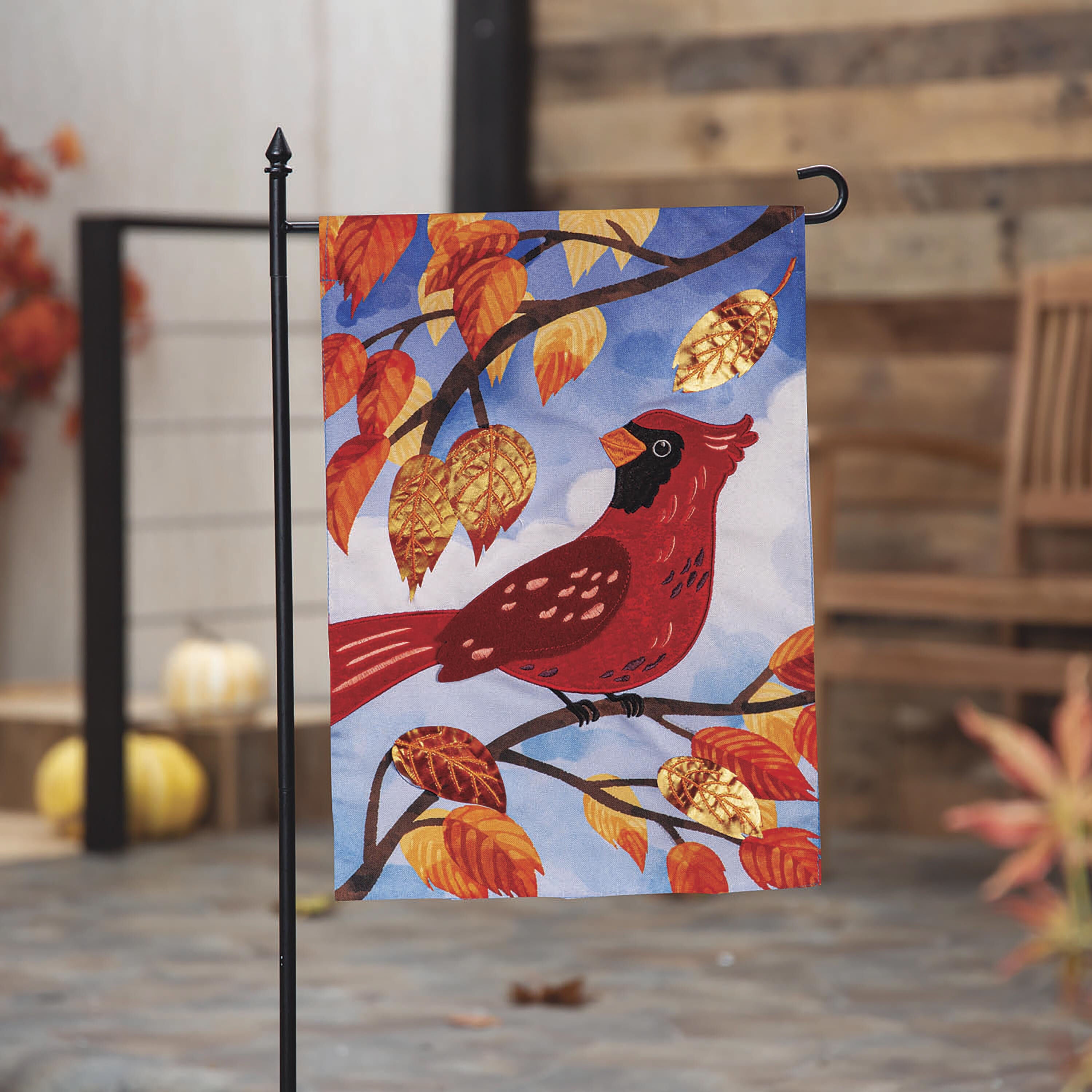 Cardinal in Fall Tree Applique Garden Flag