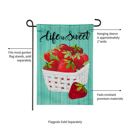 Life is Sweet Strawberries Garden Burlap Flag