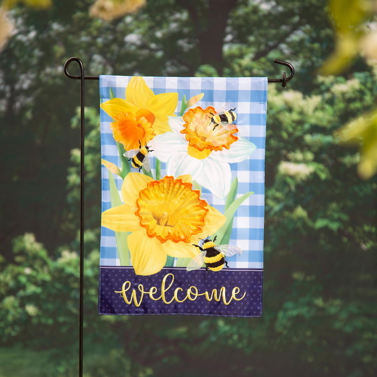 Daffodils & Bees Applique Garden Flag