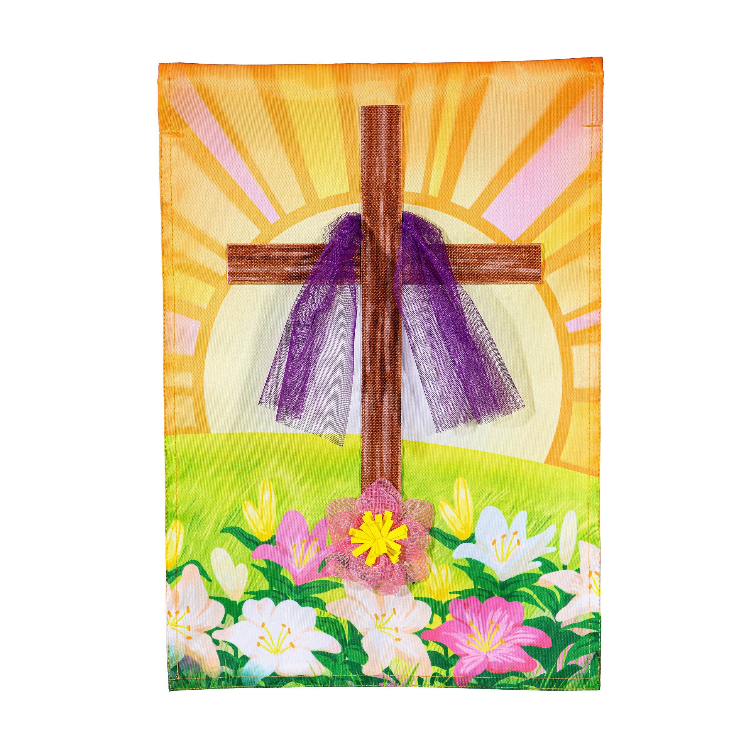 Easter Cross With Lilies Applique Garden Flag
