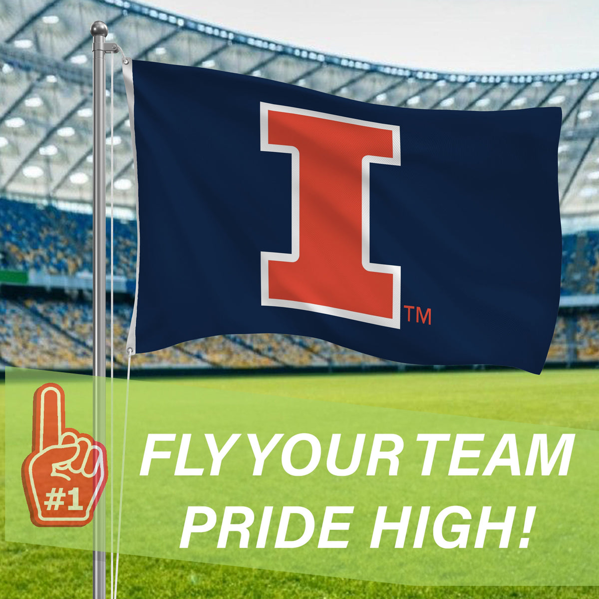 University of Illinois Single Sided Flag w/ 2 Grommets, 3'x5'