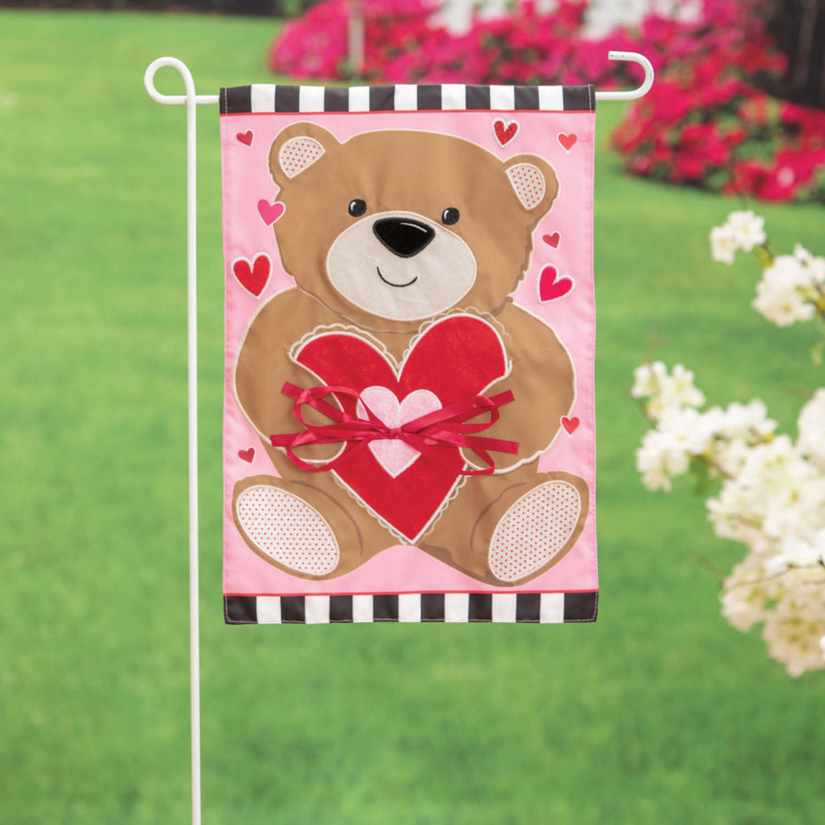 Valentine's Bear Applique Garden Flag
