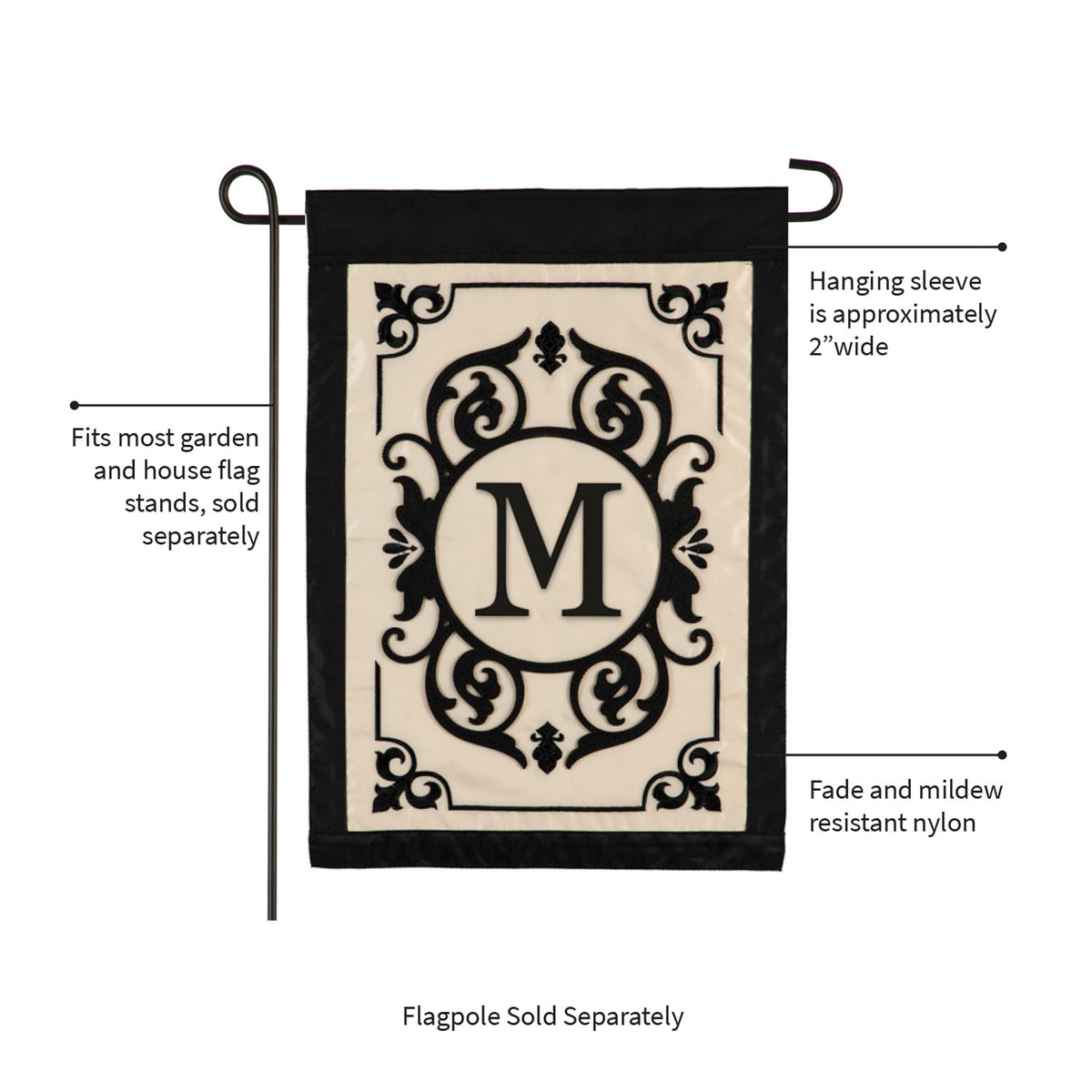 Cambridge Monogram Garden Applique Flag, Letter M