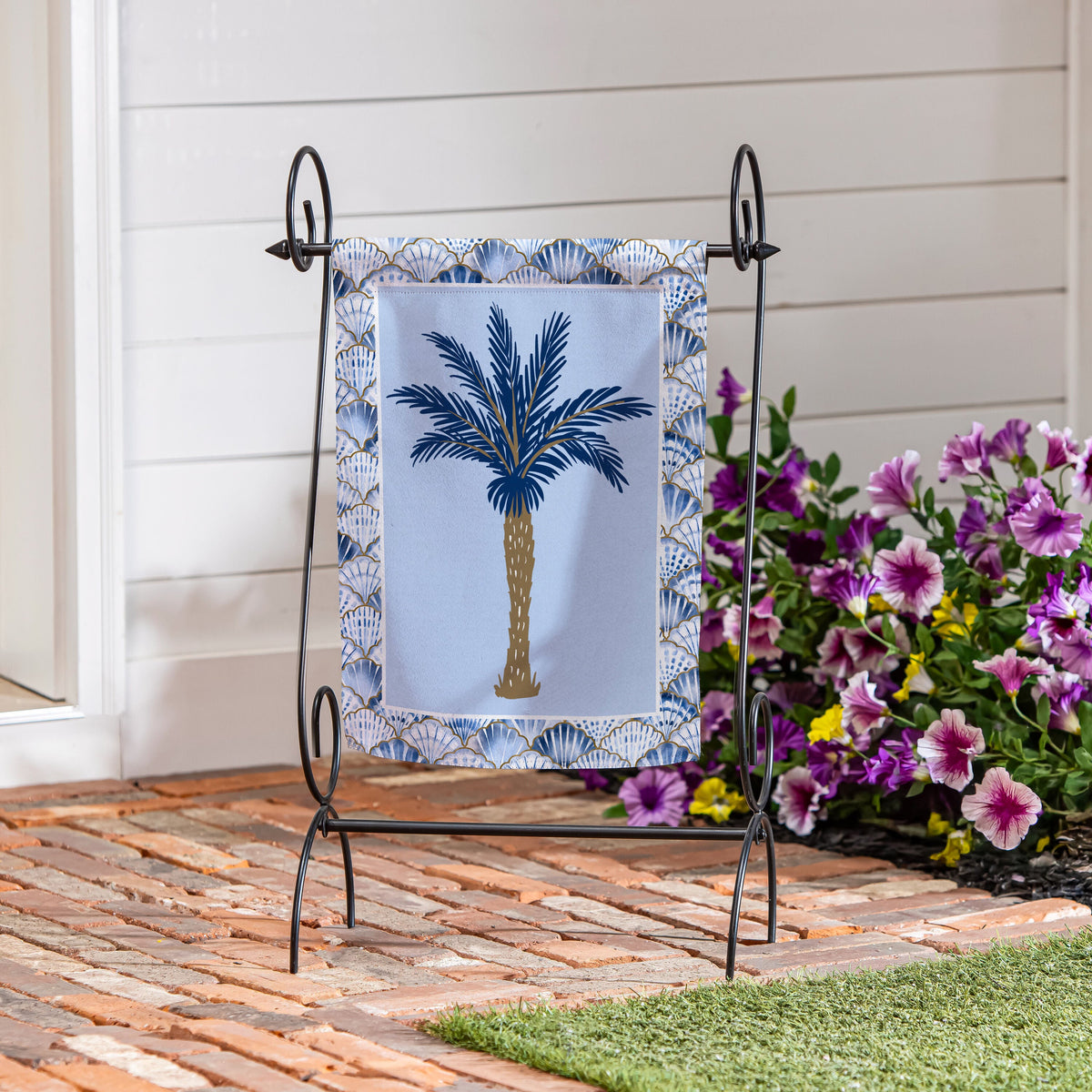 Blue Coastal Palm Trees Double Sided Suede Garden Flag