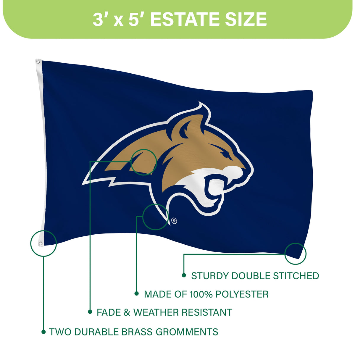 Montana State University Single Sided Flag w/ 2 Grommets, 3'x5'