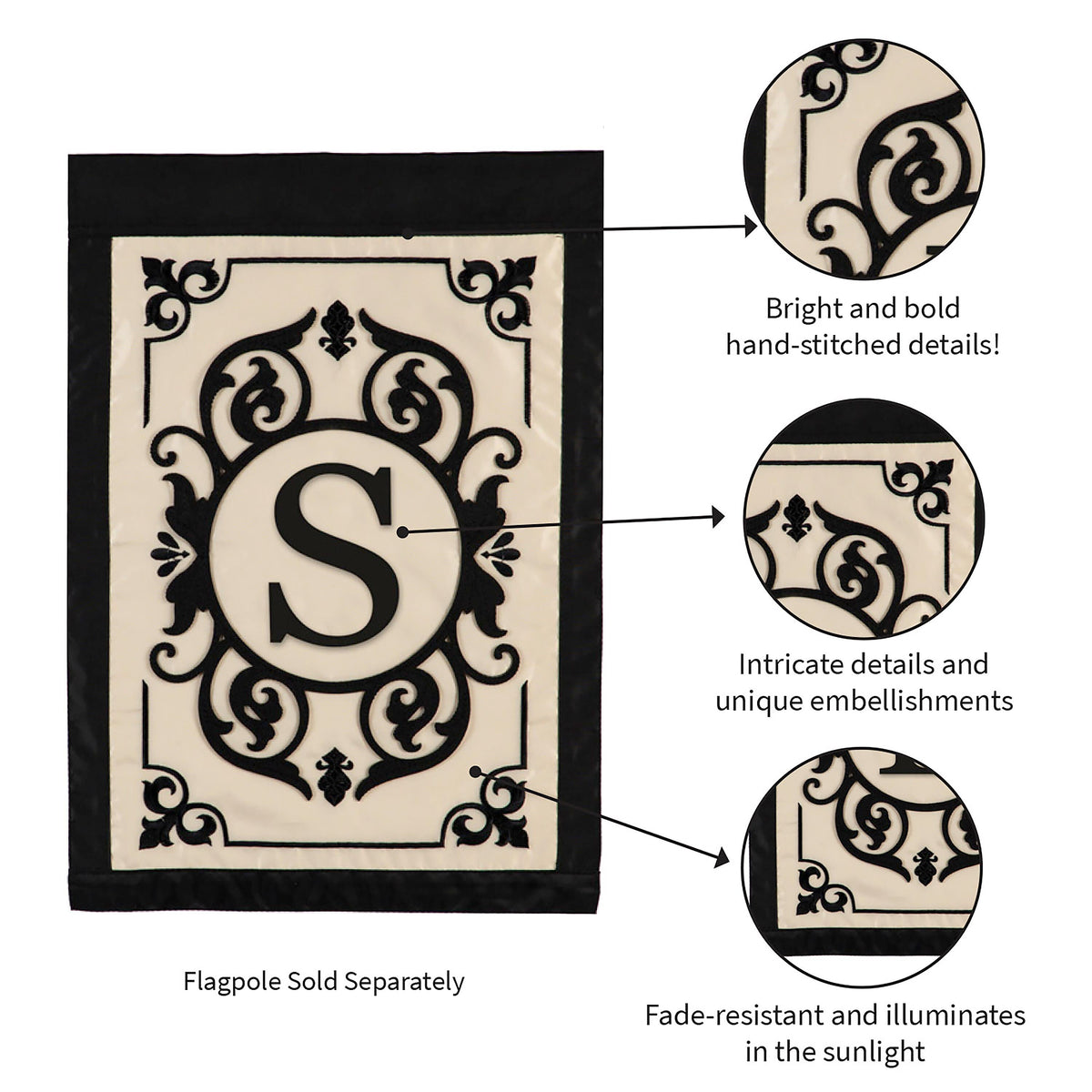 Cambridge Monogram Garden Applique Flag, Letter S