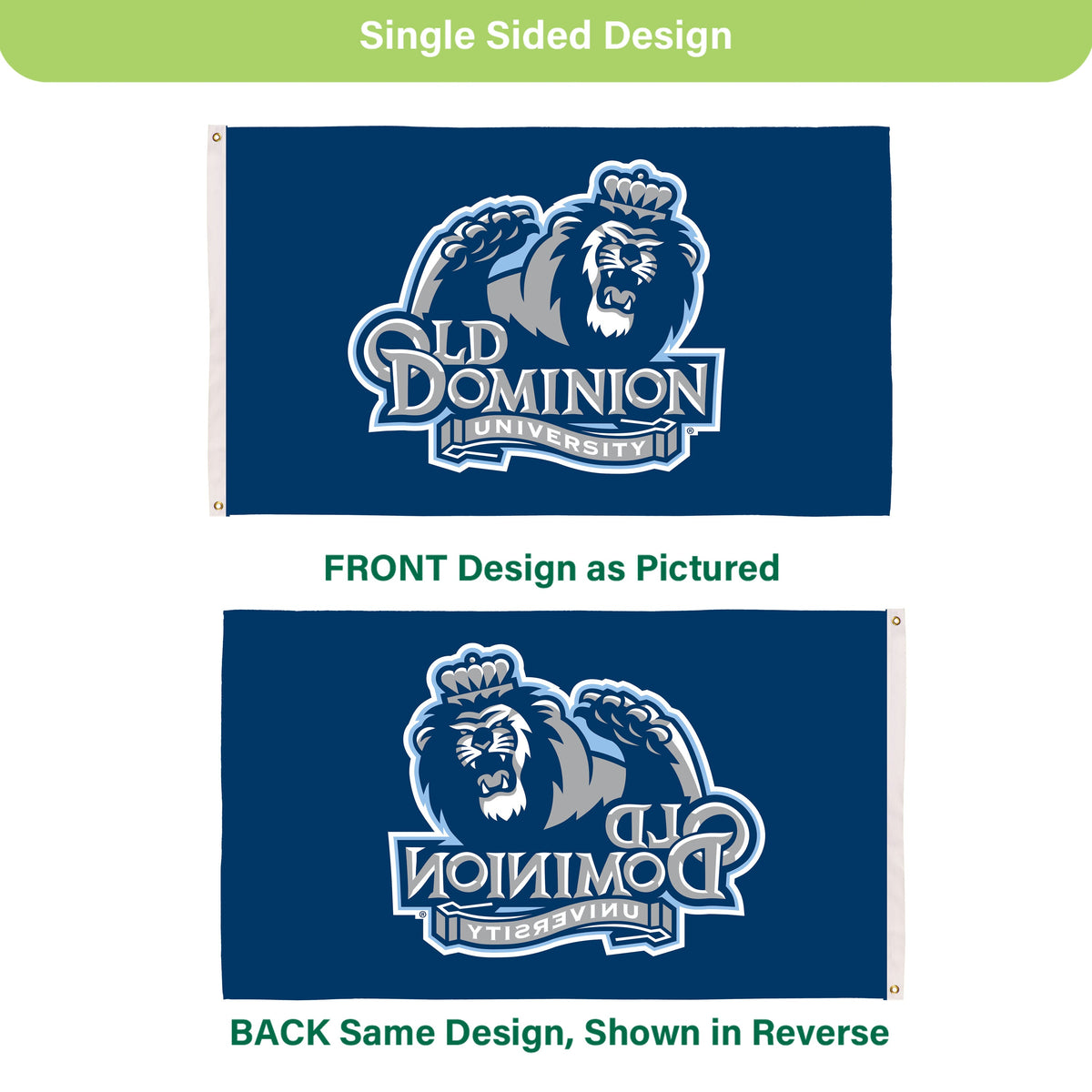 Old Dominion University (ODU) Single Sided Flag w/ 2 Grommets, 3'x5'