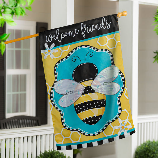 Buzzing Bee Welcome House Applique Flag