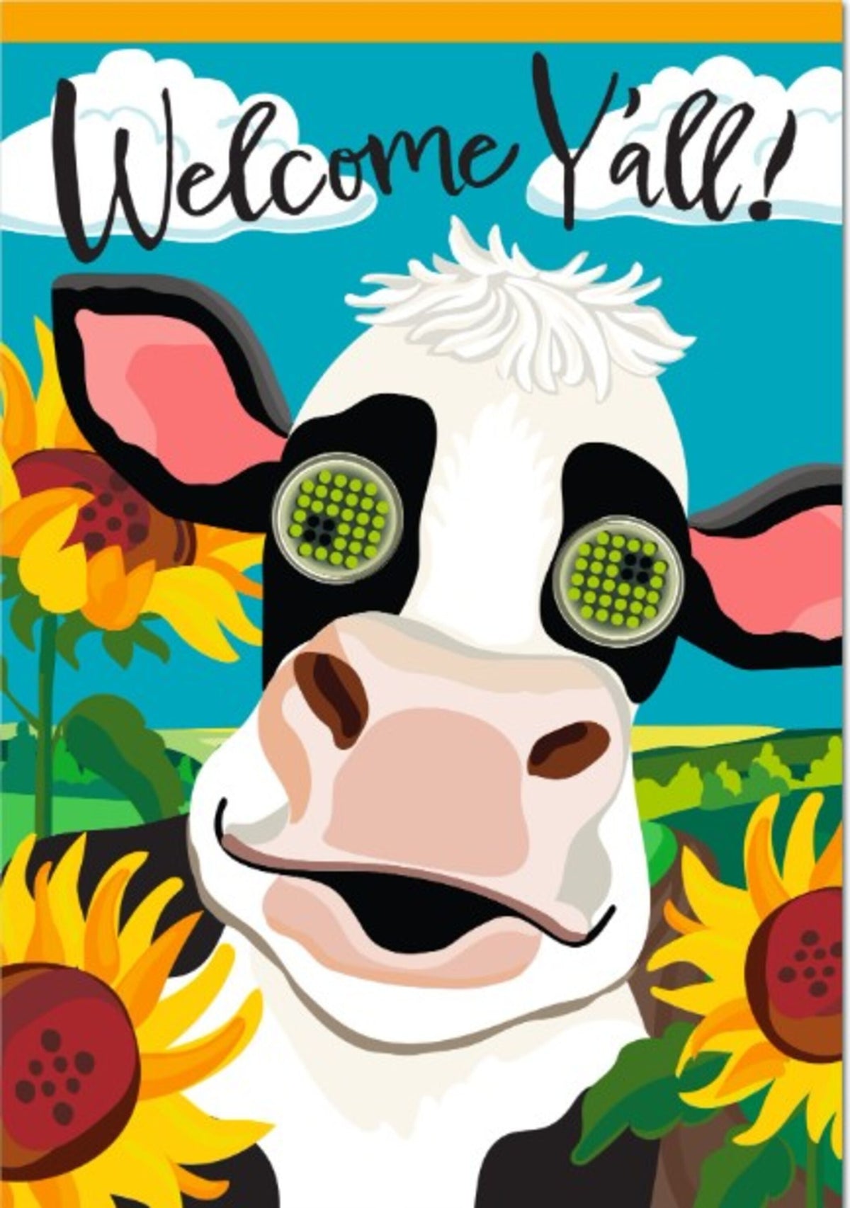 Animated Welcome Y'all Cow Applique Lighted Garden Flag