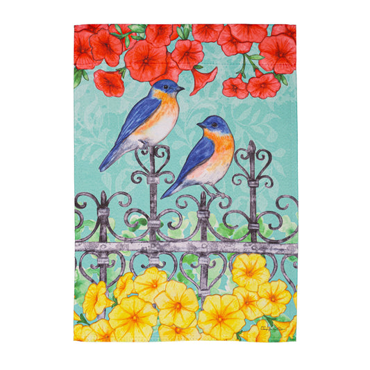 Two Birds in Spring Suede Garden Flag