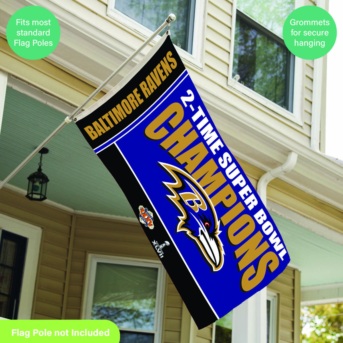 Baltimore Ravens 3X Superbowl Champions Football 3x5 Flag