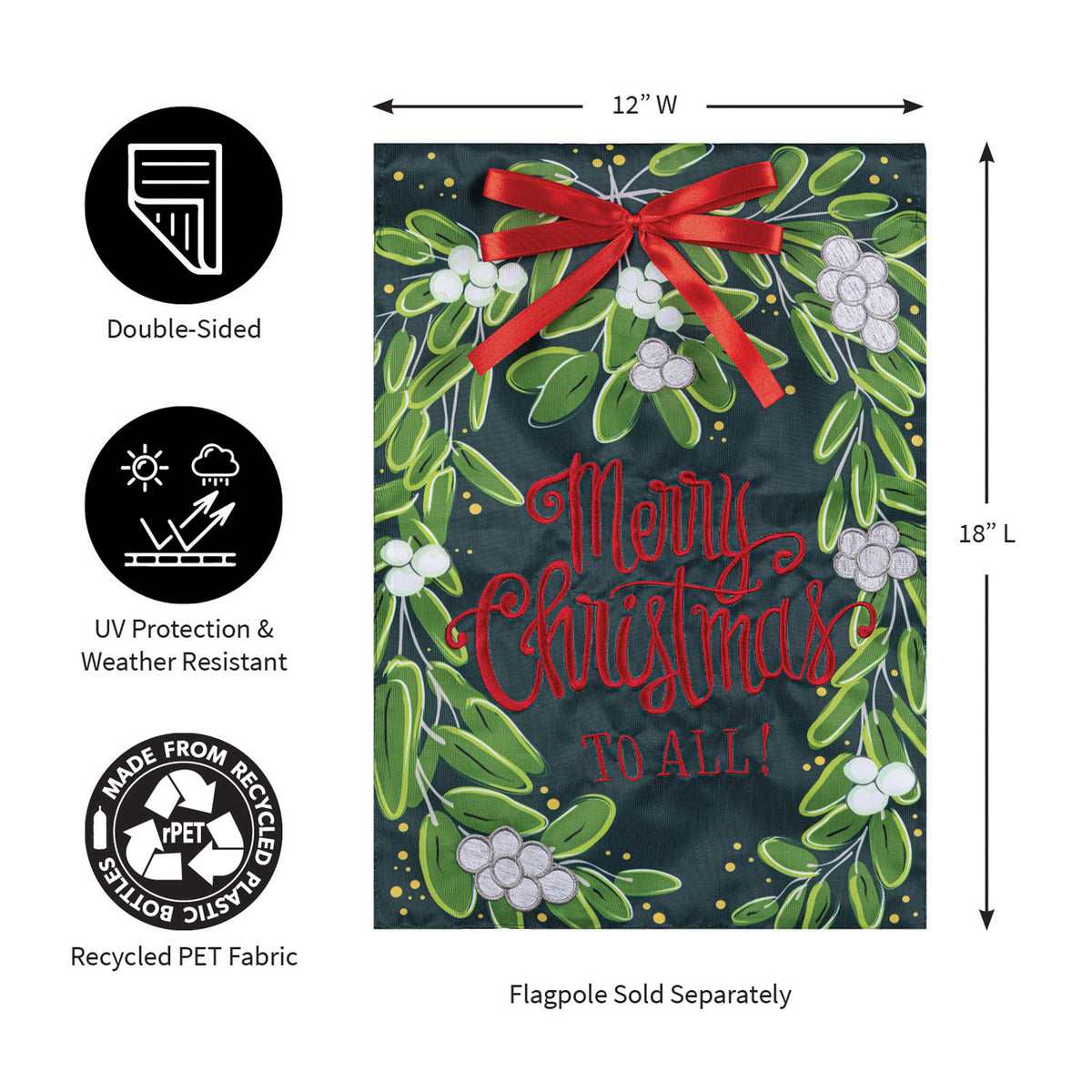 Merry Christmas Mistletoe Applique Garden Flag