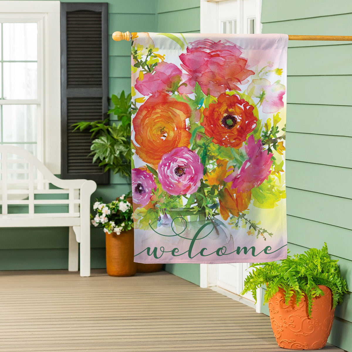 Forever Blooming Deer Suede House Flag