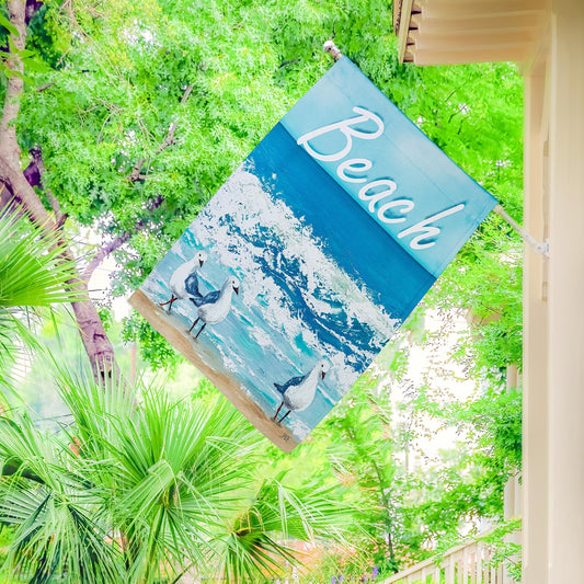 Seagulls On The Beach Suede House Flag