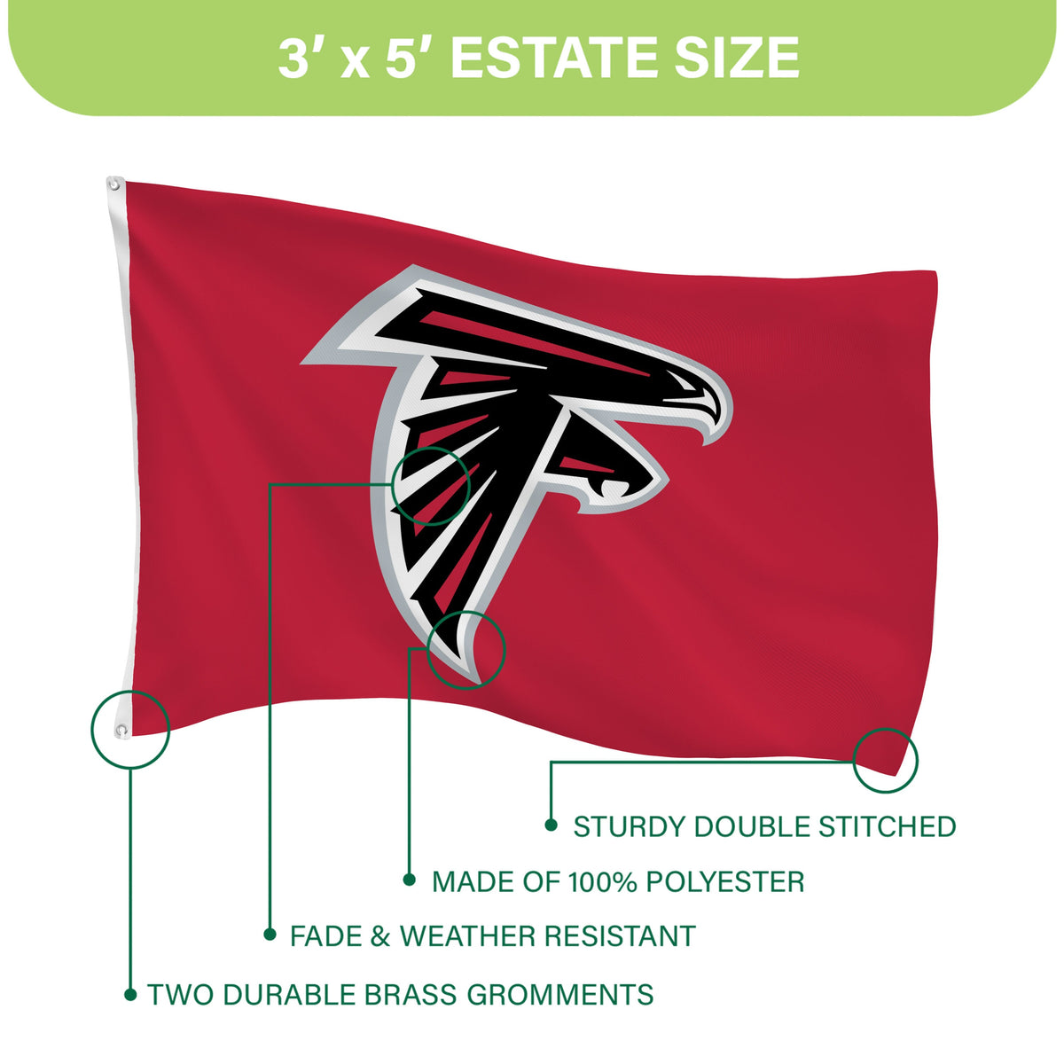 Atlanta Falcons Single Sided Flag w/ 2 Grommets, 3'x5'