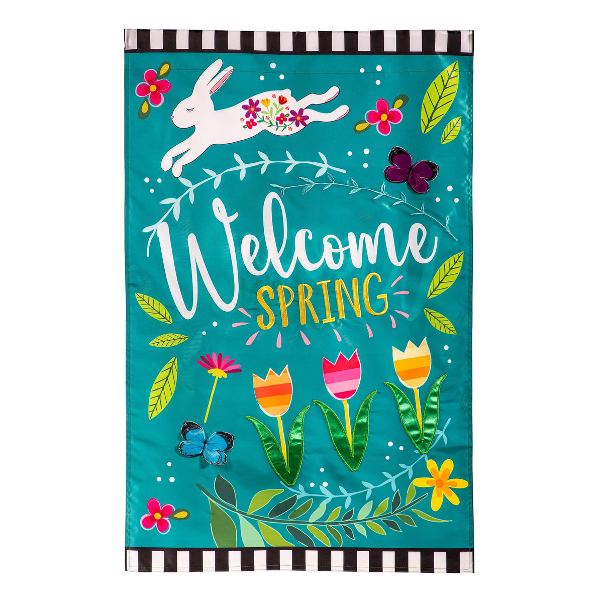 Welcome Spring Bunny Applique Garden Flag