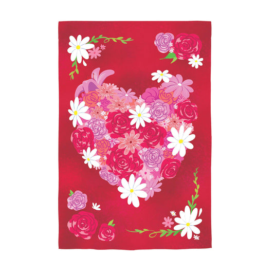 Heart A Flutter Floral Applique House Flag